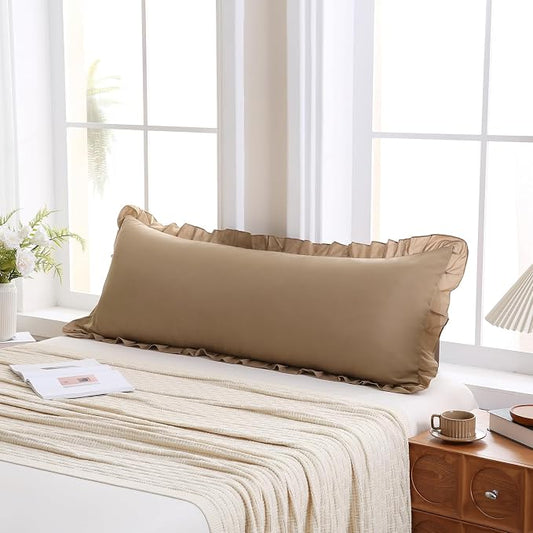 Merryword Taupe Body Pillow Cover 20x54inches Long Pillowcase Ruffled Pillowcases Shabby Chic Ruffled Fringe Decor Body Ruffled Pillow Sham Cute Pillowcase
