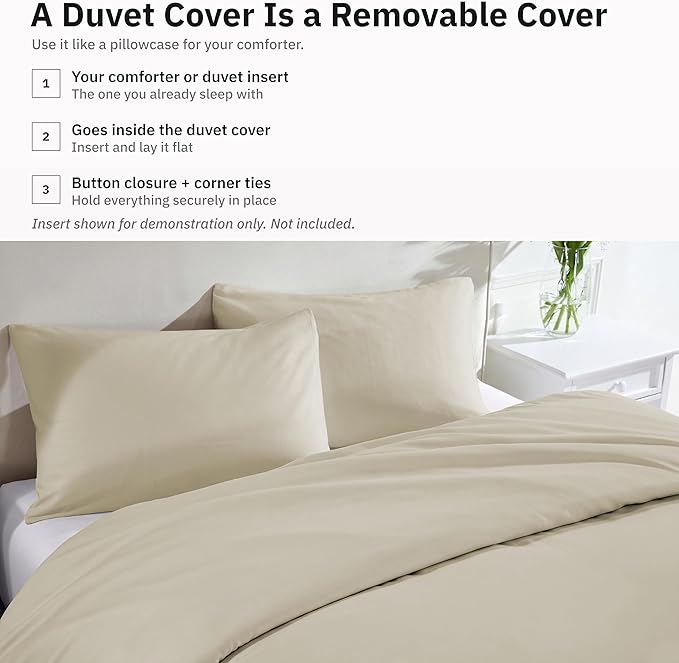 California Design Den Luxury King Duvet Cover Set, Beige | Soft 400 Thread Count 100% Cotton Sateen Backed by GH Seal, Duvet Cover & Pillow Sham 3 Pc Set, Button Closure & Corner Ties