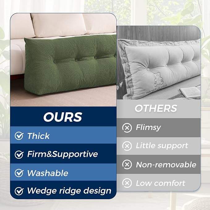 Headboard Pillow King, Wedge Pillow Headboard, Forest Green | Triangle Backrest for Headboard, Bed Pillow for Sitting Up Reading Working, Removable Cover, Side Pockets, for Bed Dorm Sofa