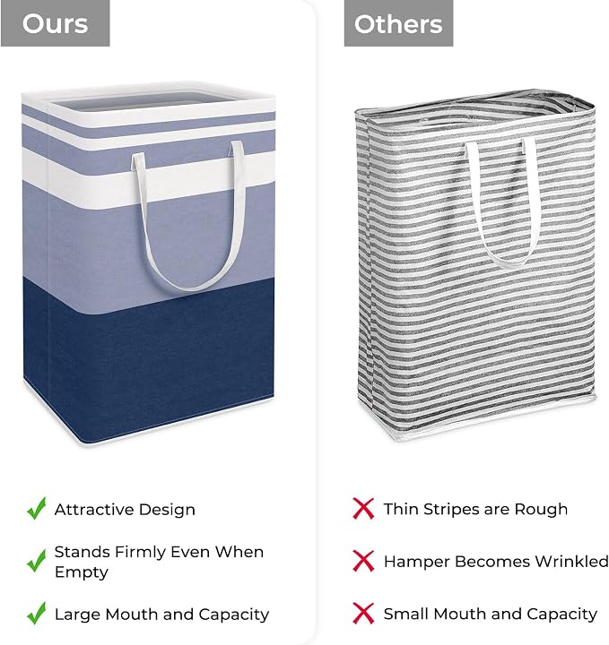 HomeHacks 2 Pack Large Laundry Baskets, Laundry Hampers Bags (Blue 75Lx2) | Waterproof, Freestanding, Collapsible Clothes Hamper with Reinforced Handles in Laundry Room, Dorm, Bathroom, Bedroom