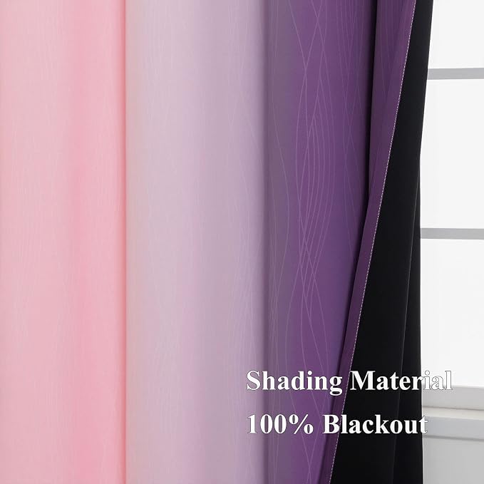 Pink and Purple Ombre Blackout Curtains for Girls Bedroom 96 Inches Long | Estelar Textiler Kids Room Darkening Curtains,Light Blocking,Grommet Thermal Insulated Gradient Drapes,52Wx96L Inch, 2 Panels