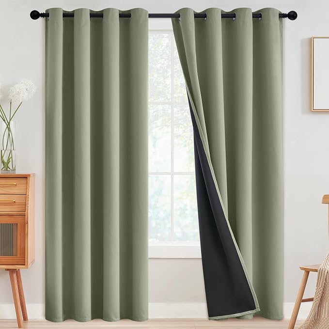 SimpleHome Light Sage 100% Blackout Curtains Room Darkening Living Room 84 | Curtains for Bedroom,Thermal Insulated Grommet Window Drapes,Curtains for Living Room with Black Back,52 x 84 Inch,2 Panels