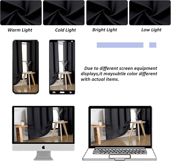 Simplebrand Ava Black Short 30 Inches Blackout Curtain 2 Panels Set, Half Window Rod Pocket Privacy Curtain Tiers for Kitchen, Curtains Blackout for Bathroom Shades, W30 x L30 Inch, Black