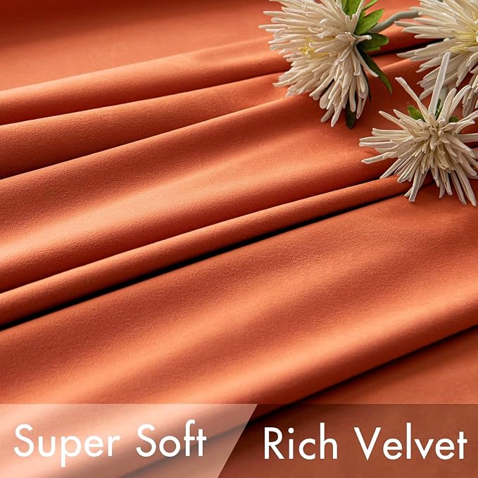 MIULEE Velvet Curtains 52x96 inches 2 Panels Fall Orange Blackout Curtains | Luxury, Bedroom Living Room, Thermal Insulated, Super Soft Window Drapes, Rod Pocket & Back Tab