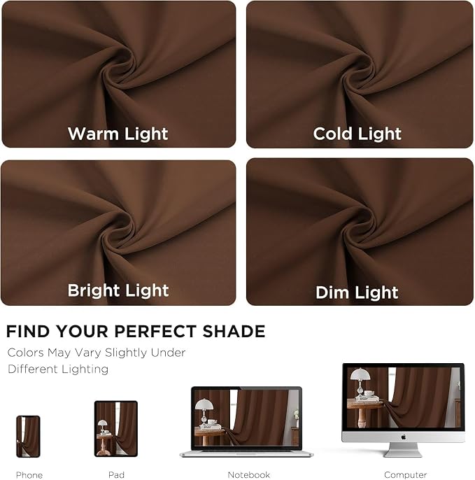 Joydeco Blackout Curtains 96 Inches Long for Bedroom, Thermal Insulated Black Out Curtains 2 Panels Set, Room Darkening Drapes for Living Room Window (W52 x L96 Inch, Brown)