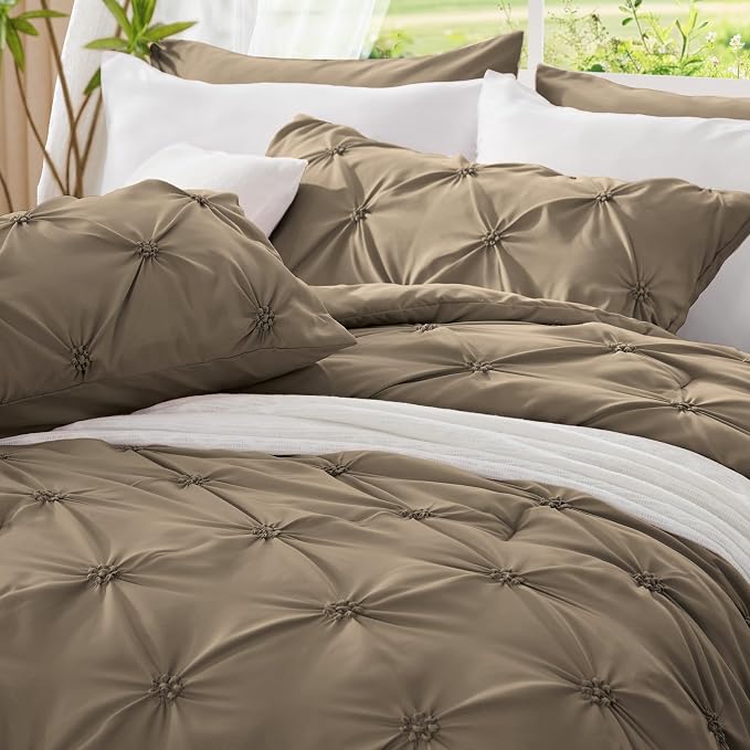 BEDELITE Twin Comforter Set Light Brown,Lightweight & Soft Comforter | Pintuck Boho Bedding, Warm & Cute Bed Set for All Season,With 1 Pillowcase