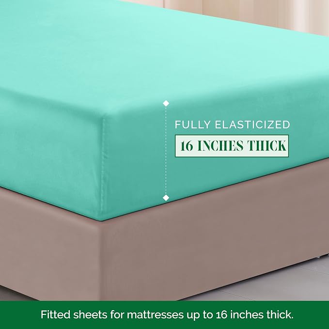 Elegant Comfort Luxurious 1500 Premium Hotel Quality Microfiber Three Line Embroidered Softest 4-Piece Bed Sheet Set, Wrinkle and Fade Resistant, King, Paradise Teal