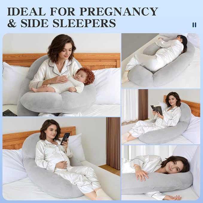 Pozico Pregnancy Pillow with Memory Foam Head Support for Side Sleepers | Built-in Memory Foam Comfort, Hybrid Fill for Balanced Support, Ergonomic Full-Body Support, Breathable & Easy to Care