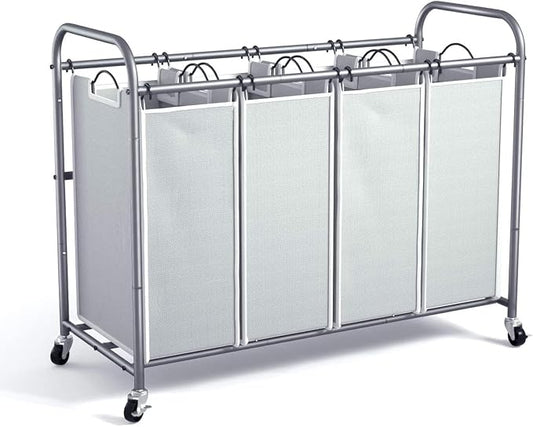 ROMOON Laundry Hamper Sorter Cart, 4-Section Organizer with Lockable Wheels | Heavy-Duty 180L Rolling Laundry Basket with Removable Bags for Dirty Clothes in Laundry Room or Small Spaces, Gray