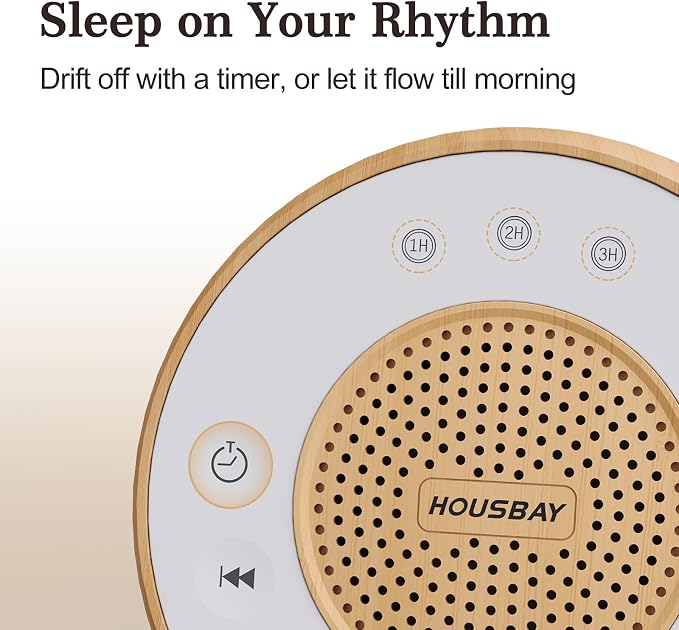 HOUSBAY Sound Machine White Noise for Sleep with Wood Grain | 31 Soothing Sounds, 5W Loud Stereo Sound, Auto-Off Timer, Adjustable Volume, Small Sleep Machine for Noise Canceling