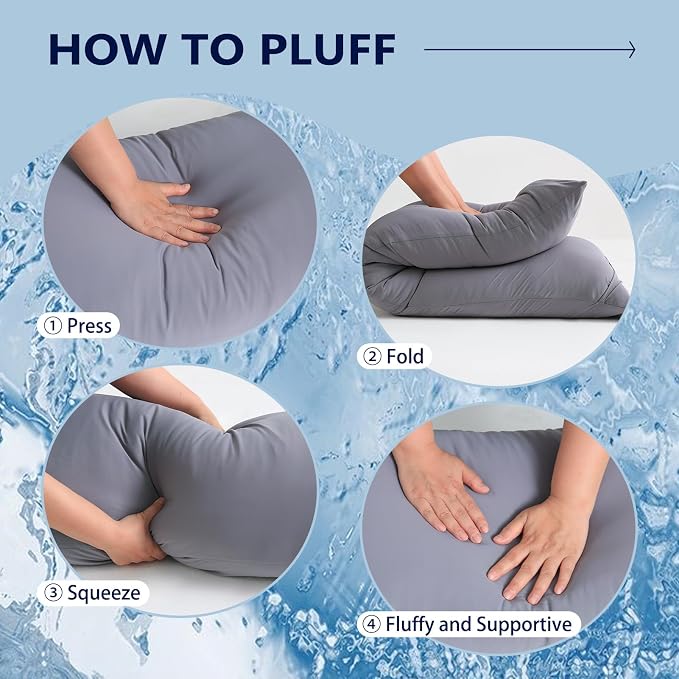 DOWNCOOL Large Body Pillow Insert with Cooling Cover - Soft Long Bed Pillow for Summer - Breathable Full Body Pillow for Adults - 20x54 inch (Grey, with Cover)