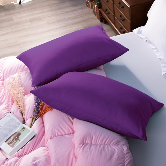 NTBAY Queen Egyptian Cotton Sateen Pillowcases, Set of 2, Purple | 500 Thread Count Egyptian Cotton Sateen with Envelope Closure, 2 Pack 20 x 30 Inch Pillowcases, Insert Not Included