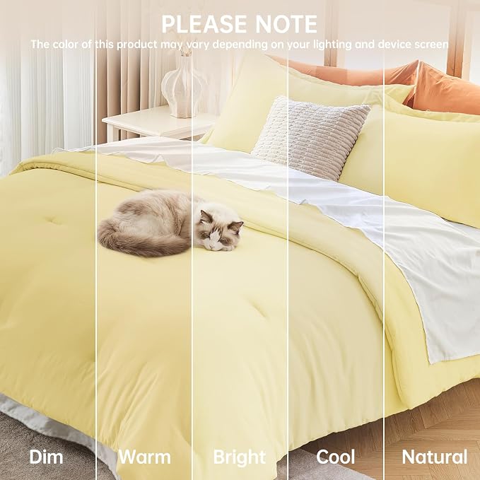 Full Comforter Sets, All Season Ultra Soft Down Alternative Bedding - 3 Piece Lightweight Bed Set Includes 1 Comforter (82"x86") and 2 Pillow Shams (20"x26"), Cream Yellow