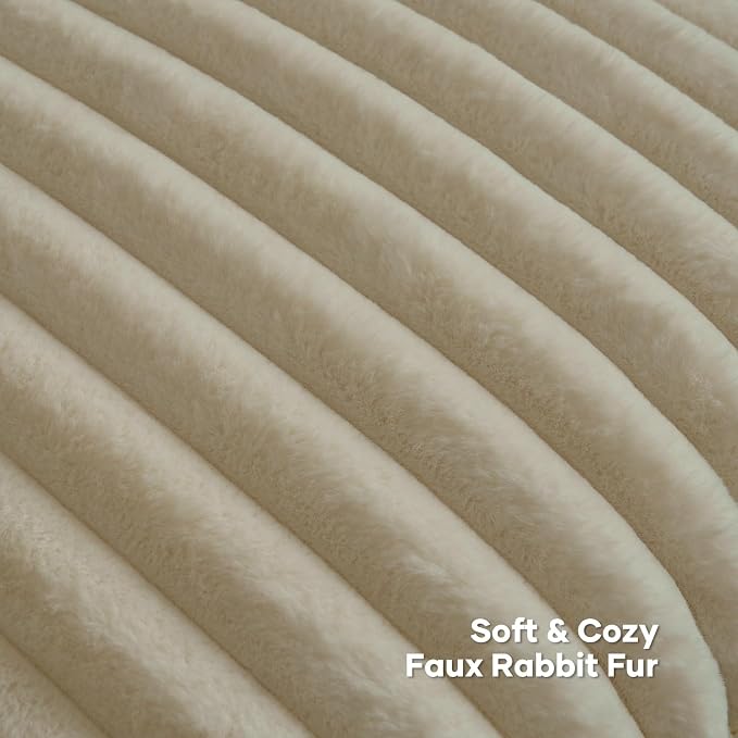 FUTEI Pack of 2 Faux Fur Throw Pillow Covers 22x22 Inch, Beige | Fluffy Faux Rabbit Fur Front/Premium Velvet Back,Hidden Zipper,Machine Washable,Non-Shedding,Colorfast,Insert Not Included.