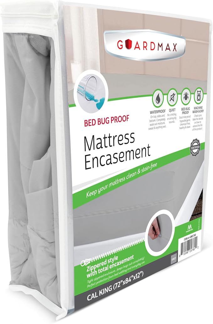 Guardmax California King Mattress Protector Zippered Bed Bug Mattress Cover | Waterproof, Dust Mite Proof, 6-Sided, Soft Jersey Knit, Machine Washable, California King - 72 x 84, up to 13" Deep