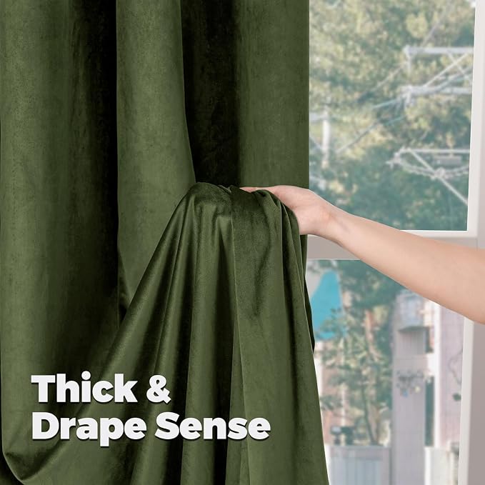 BGment Dark Green Velvet Blackout Curtains 102 Inches Long for Living Room | Luxury, Super Soft, Thermal Insulated, Curtains & Drapes for Bedroom, Back Tab Rod Pocket, Set of 2 Panels, 52 x 102 Inch