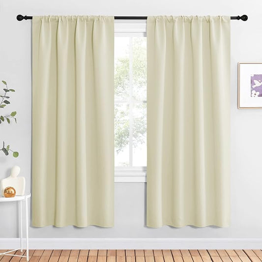 NICETOWN Beige Blackout Curtains for Living Room - Triple Weave Home Decoration Thermal Insulated Solid Rod Pocket Blackout Drapes for Bedroom(Set of 2, 42 x 72 Inch)