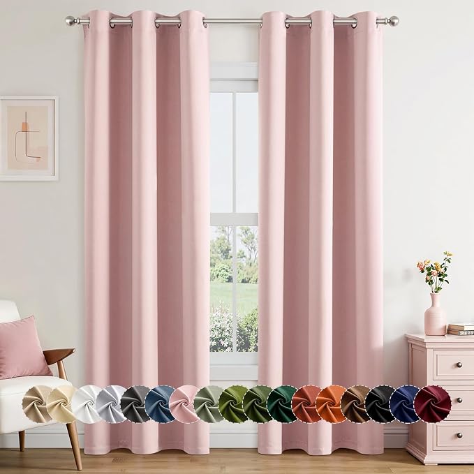 MIULEE Blackout Curtains for Bedroom 2 Panels 40 x 80 Inch Long Pink | Thermal Insulated, Living Room Darkening Grommet Drapes, Noise Reducing, Light Blocking Window Treatments