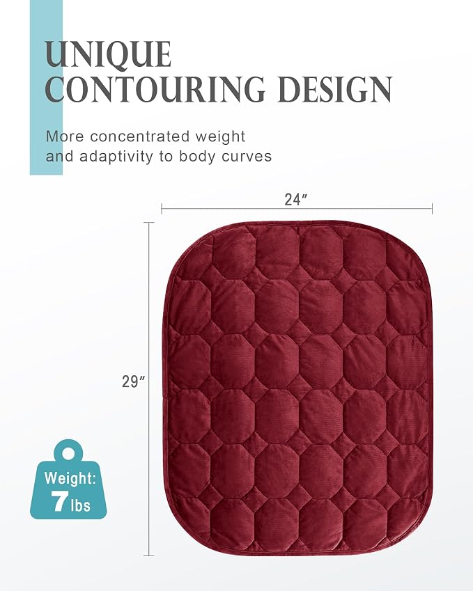 Cottonblue Small Weighted Lap Blanket Pad for Adults 7 lbs 24"x29", Red | Luxury Crystal Velvet Weighted Blanket Pad, Washable Portable Travel Blankets for Sleeping Relaxation All Season, Washable