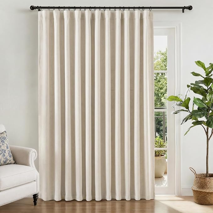 INOVADAY Linen Textured 100% Blackout Sliding Door Curtains 102x90 Cream | 1 Panel, Extra Wide Sliding Glass Door Curtains for Patio, Blackout Curtains for Bedroom, Thermal Insulated