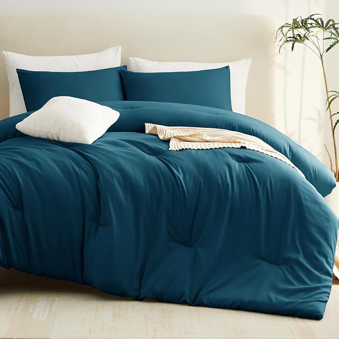 King Comforter Set, 3 Pieces Down Alternative Bedding, Lyons Blue | 270 GSM All Season Comforter with 4 Corner Ties for Use as a Duvet Insert, OEKO-TEX Certified, 2 Pillowcases, 102 x 90 in