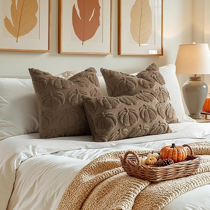 MIULEE Fall Pillow Covers Pumpkin Fall Decor 18x18 Coco Brown | Set of 2 Fall Decorations for Home, Plush Faux Fur Farmhouse Accent Pillowcases, Porch Sofa Couch Cushion Bed Livingroom