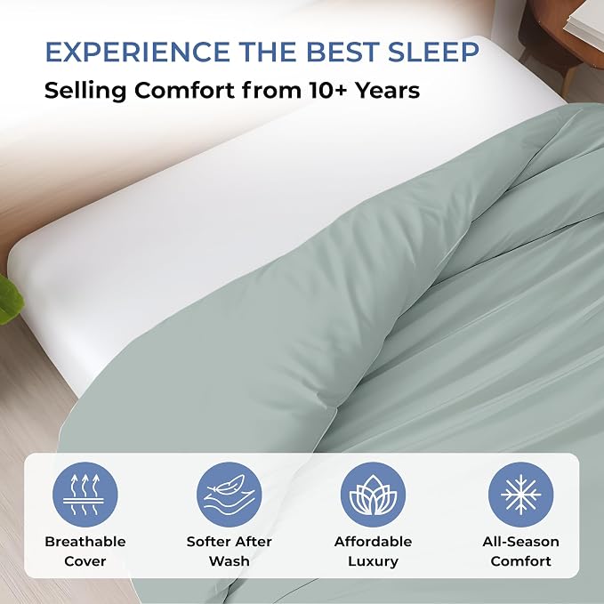 1 Pc King Size Duvet Cover Only -100% Egyptian Cotton 600 Thread Count Ultra Soft Premium Durable Comforter Cover Zipper Closure & Corner Ties (Aqua Green, King 104"x94")