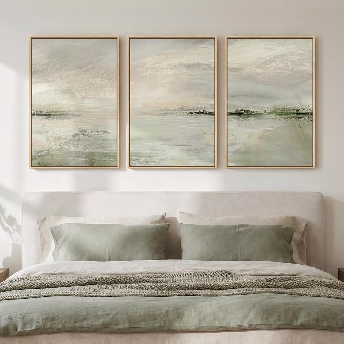 Framed Sage Green Abstract Landscape Wall Art for Bedroom, 3 Piece 16x24 In | Minimalist nature pictures, Canvas prints, Wood frame, Modern wall paintings, Wall decor for living room dining room hallway