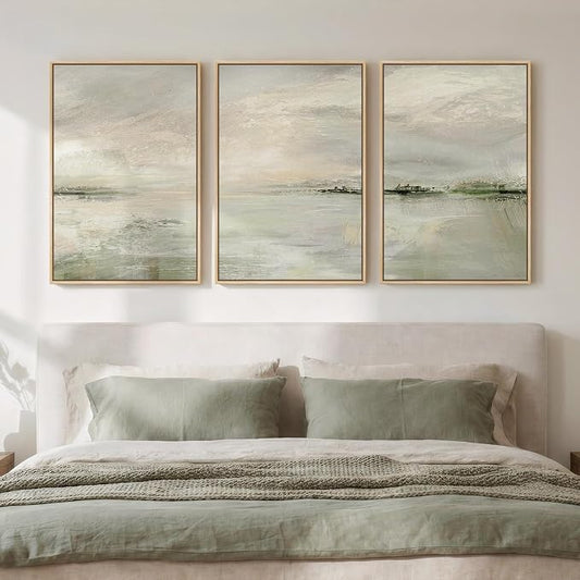 Framed Sage Green Abstract Landscape Wall Art for Bedroom, 3 Piece 16x24 In | Minimalist nature pictures, Canvas prints, Wood frame, Modern wall paintings, Wall decor for living room dining room hallway