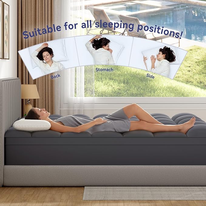 ELEMUSE Cal King Grey Mattress Topper, Thick Pillow Top Mattress Pad Cover | Plush soft breathable bed topper for back pain relief, with elastic deep pocket and overfilled down alternative filling