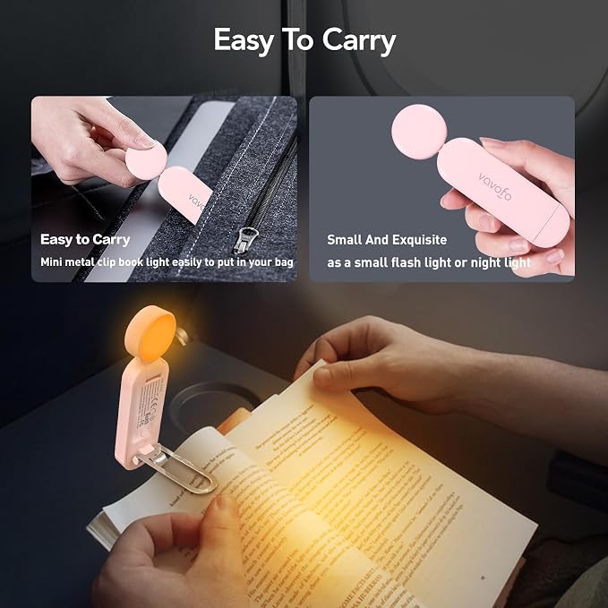 VAVOFO USB Rechargeable Book Light, Bookmark Clip on LED Reading Light | 3 Colors 9 Lighting modes clip on book light, Eye Care Glow for Bed Reading, Christmas Gift for Bookworms, Book Accesories