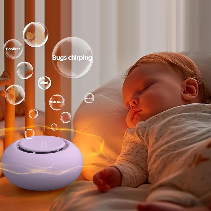 Portable Baby Sound Machine & Essentials for Babies & Kids-Purple | White Noise Machine[Timer Function][20 Soothing Sounds][15 Hours Battery Life]Travel,Registry,Gifts,Clips on Baby Stroller