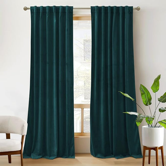RYB HOME Teal Velvet Blackout Curtains 96 inches for Bedroom Living Room | Thermal Insulated,Privacy UV Block,OEKO-TEX Certified,Luxury Window Decor for Dining Room Sliding Door,W52 x L96,2 Panels