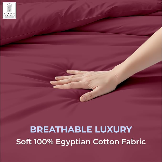 1 Pc California King Duvet Cover Only-100% Egyptian Cotton 600 Thread Count Ultra Soft Premium Durable Comforter Cover Zipper Closure & Corner Ties- (Red Burgundy, 104" X 98")
