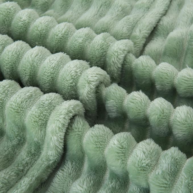 Sage Green Fleece Throw Blanket 108”×90” for Couch Sofa Livingroom | Super Soft Cozy Plush Microfiber Flannel Bed Blanket Striped Design Lightweight Home Decor Gifts for Adults Mom Women
