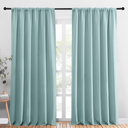 NICETOWN 2 Panels Blackout Curtains, Rod Pocket Thermal Insulated Drapess for Bedroom, Privacy Protection Easy-Care Heavy Duty Curtains for Living Room/Dining Room, W70 x L95 inches, Aqua Green