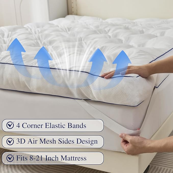 SHOUREN 5 Inch Memory Foam Mattress Topper Queen Size, Extra Thick Supportive Pillow Top Mattress Pad, Breathable & Fluffy Soft Bed Topper with Gel Memory Foam，60"x80"