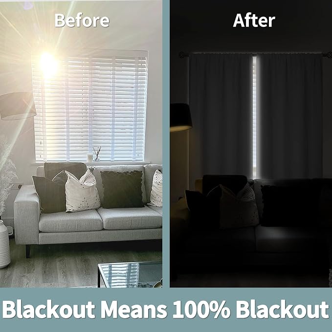BGment Thermal Insulated 100% Blackout Curtains for Bedroom with Black Liner, Double Layer Full Room Darkening Noise Reducing Rod Pocket Curtain (52 x 54 Inch, Greyish White, 2 Panels) | Thermal Insulated Curtains, 100% Black Out Curtains, Noise Reduce...