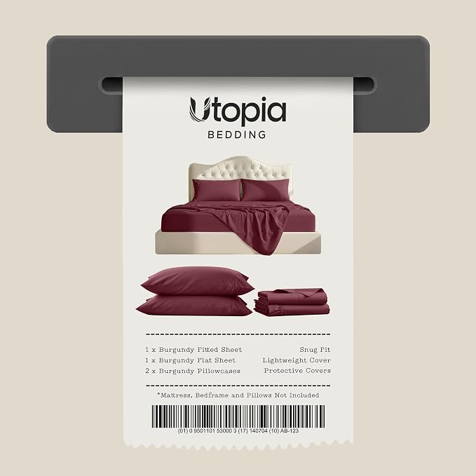 Queen Sheets Set, 4 Pieces 16" Deep Pocket Hotel Luxury Bedsheets, Burgundy | Extra Soft Bedsheet Set, Comfy & Breathable Cooling Sheets, Wrinkle & Fade Resistant, Fitted Sheet, Flat Sheet, 2 Pillowcases