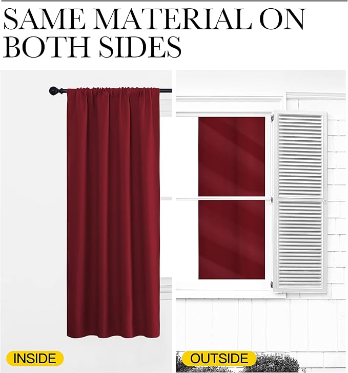 NICETOWN Christmas Burgundy Curtains Blackout Drape Panels - Lights Block Out Window Treatment Short Curtain Sets for Loft and Basement Decoration (Set of 2, 34 by 84-Inch)