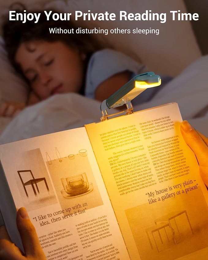 DEWENWILS USB Rechargeable Book Light, LED Clip on Book Reading Light Blue | Amber Glow, Blue Light Blocking, Brightness Adjustable, Flexible Lighting Angle, Portable Bookmark Light for Kids, Bookworms