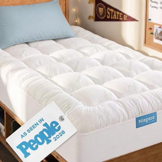 Niagara Sleep Solution Ultra Soft & Cooling Mattress Topper - Twin XL Size | Rayon Derived from Bamboo, Pillow Top Mattress Pad, 20" Deep Pocket, Back Pain Relief, Perfect for Hot Sleepers, White