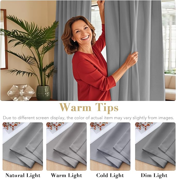 H.VERSAILTEX Blackout Curtains Thermal Insulated Window Treatment Panels Room Darkening Blackout Drapes for Living Room Back Tab/Rod Pocket Bedroom Draperies, 52 x 72 Inch, Grey, 2 Panels