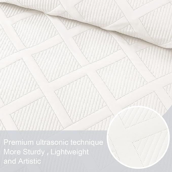 Exclusivo Mezcla Twin Size Quilt Set, White | Soft Bedspreads with 1 Pillow Sham, Modern Striped Pattern, Lightweight Bedding Set Coverlets for All Seasons, 68x88 Inch
