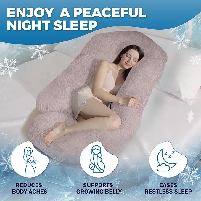 Pregnancy Pillows for Sleeping – 57-Inch Maternity Pillow for Pregnant Women with Removable Washable Cover – Support for Back, Belly, Neck, Legs, & Hips – V C U Shaped Full Body Pillow