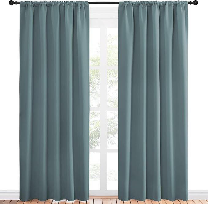 NICETOWN Greyish Blue Blackout Curtains Panels for Window, Thermal Insulated Rod Pocket Blackout Drapes/Draperies for Living Room (2 Panels, W52 x L84 inches)