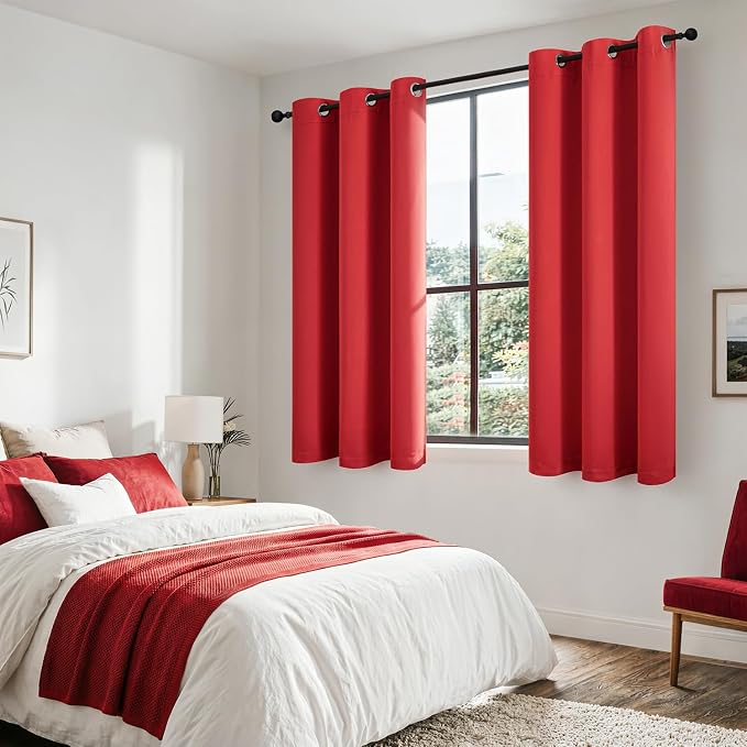 MIULEE Red 100% Blackout Curtains for Bedroom 40x45 Inch Length 2 Panels | 2 Thick Layers Thermal Insulated Short Curtains with Black Liner, Noise Reducing Grommet, Drapes for Living Room