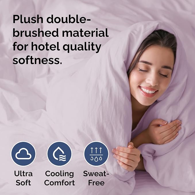 Duvet Cover Full Size - 3 Piece with Zipper Closure - Light Lavender | Extra Soft, Breathable, Full Duvet Cover 80" x 90" with 2 Pillow Shams, Zipper Closures & Ties, Women, Men, Kids & Teens