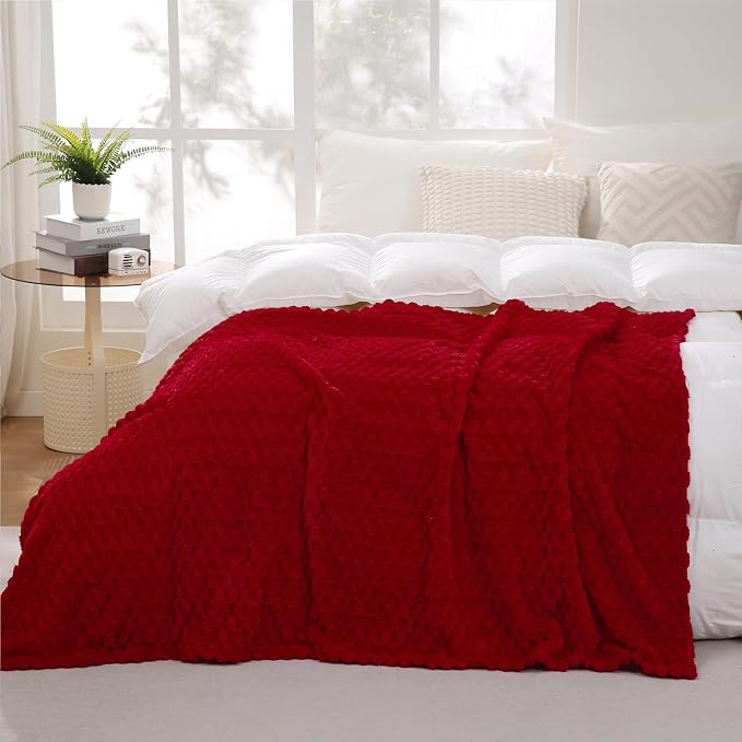 Puncuntex Red Throw Blanket 50"×60" inches Gifts for Mom Fuzzy 3D Jacquard Decorative (Pack of 3)