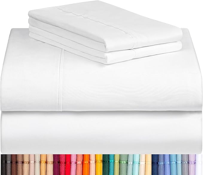 LuxClub 4 PC King Size Sheet Set Bed Sheets Deep Pockets 18" Wrinkle Free Cooling Bed Sheets Machine Washable Hotel Bedding Silky Soft - White King | LuxClub Silky Fitted Sheet & Pillowcase Sets, Breathable Hotel Luxury Bedding for Mattress Wrinkle Fre...